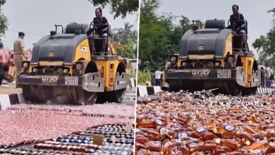 कैमरे के लेंस से Road roller runs over illegal liquor worth Rs 4 crore